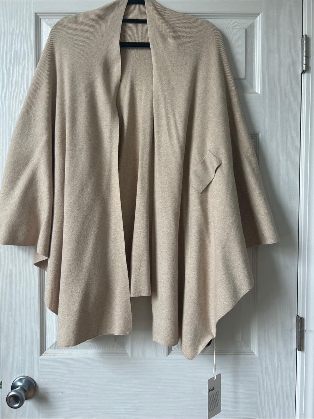 Puli Beige Open-Front Poncho Cardigan